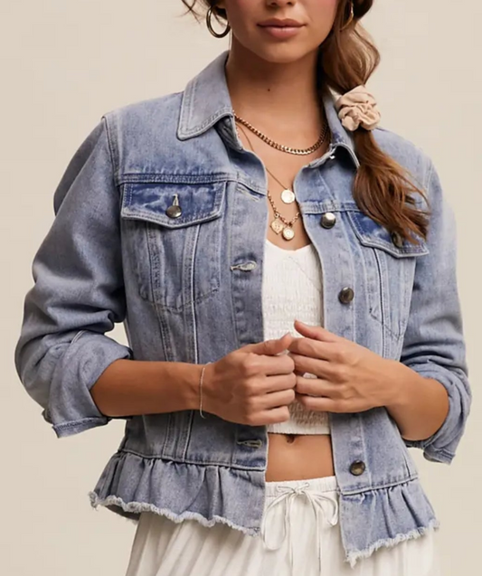 Ruffled Hem Denim Jacket