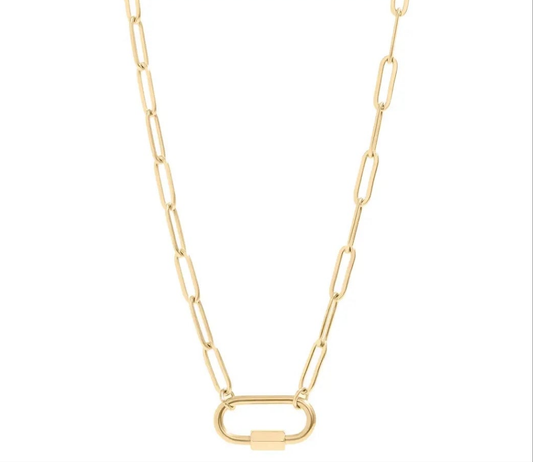 Paperclip Carabiner Necklace/18K Gold Pvd - 16 +2"