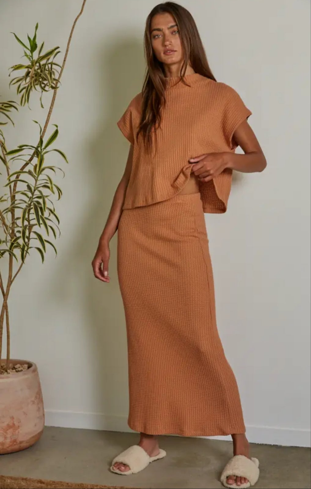 Knit Cotton Polyester Thermal Midi Pencil Skirt