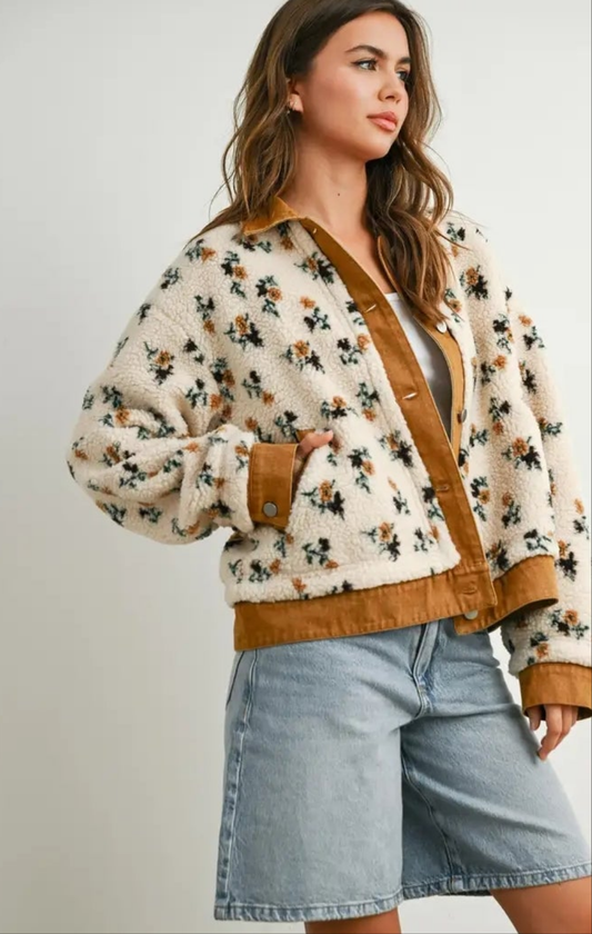 Floral Collared Button-Down Jacket