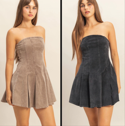 Corduroy Mini Dress with Flared Skirt
