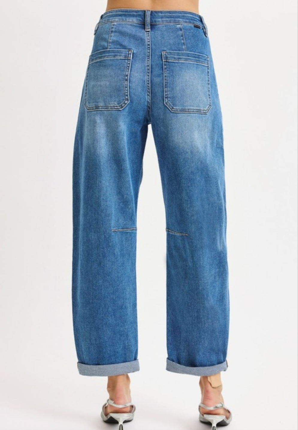 RISEN Mid Rise Fit Barrel Relaxed Patch Pocket Jeans