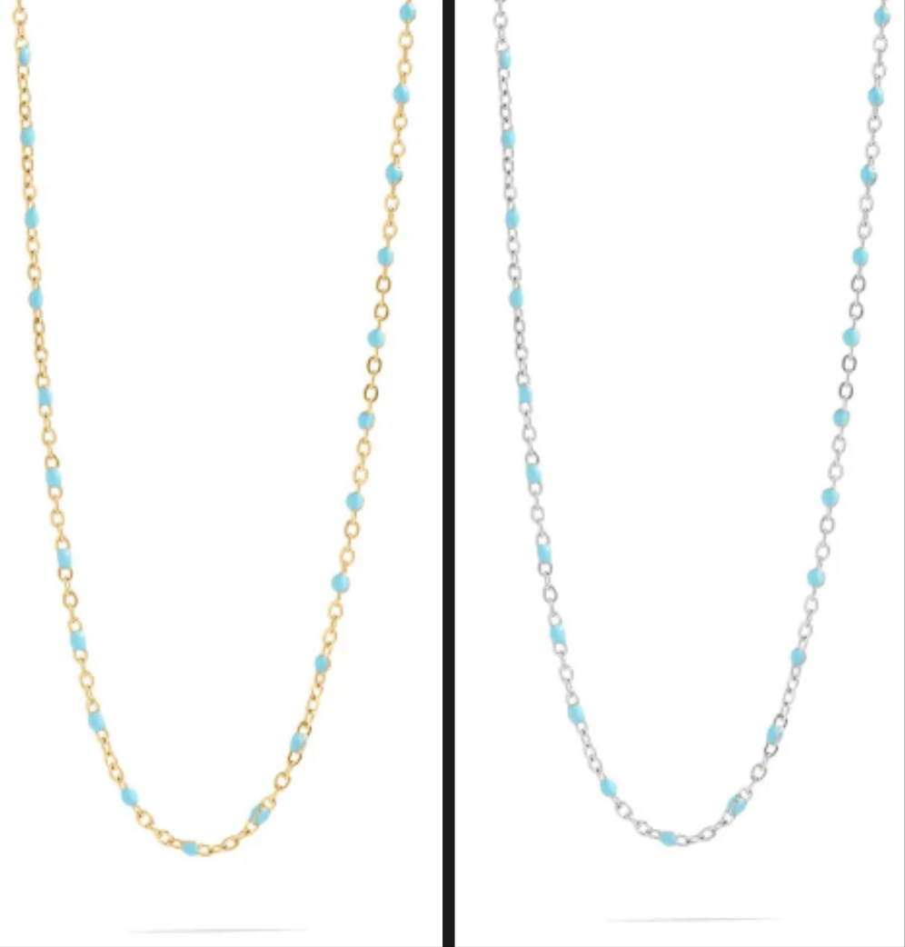 18K Gold Stainless Steel Turquoise Chain Necklace