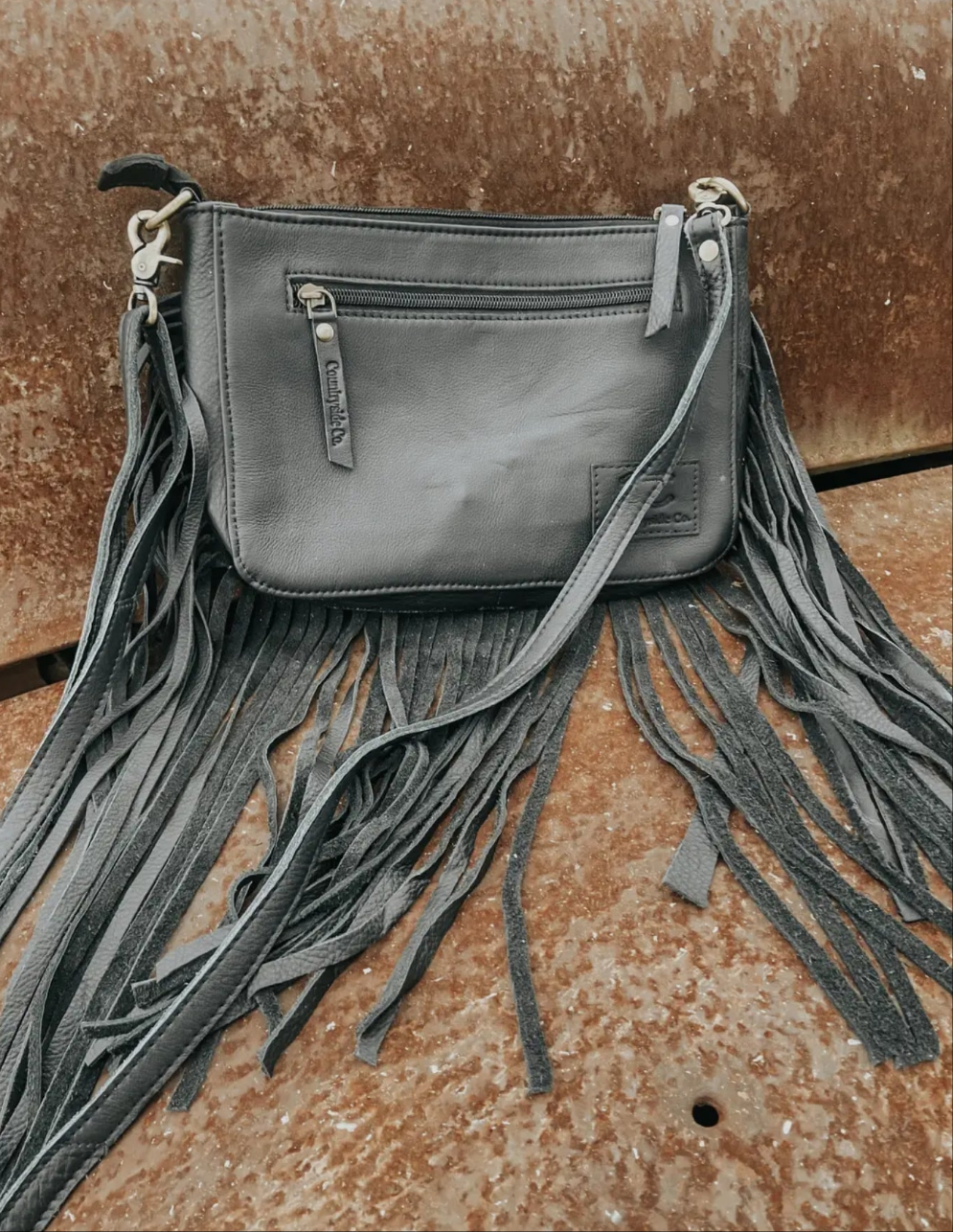 Fringe Tooled Leather Crossbody Bag