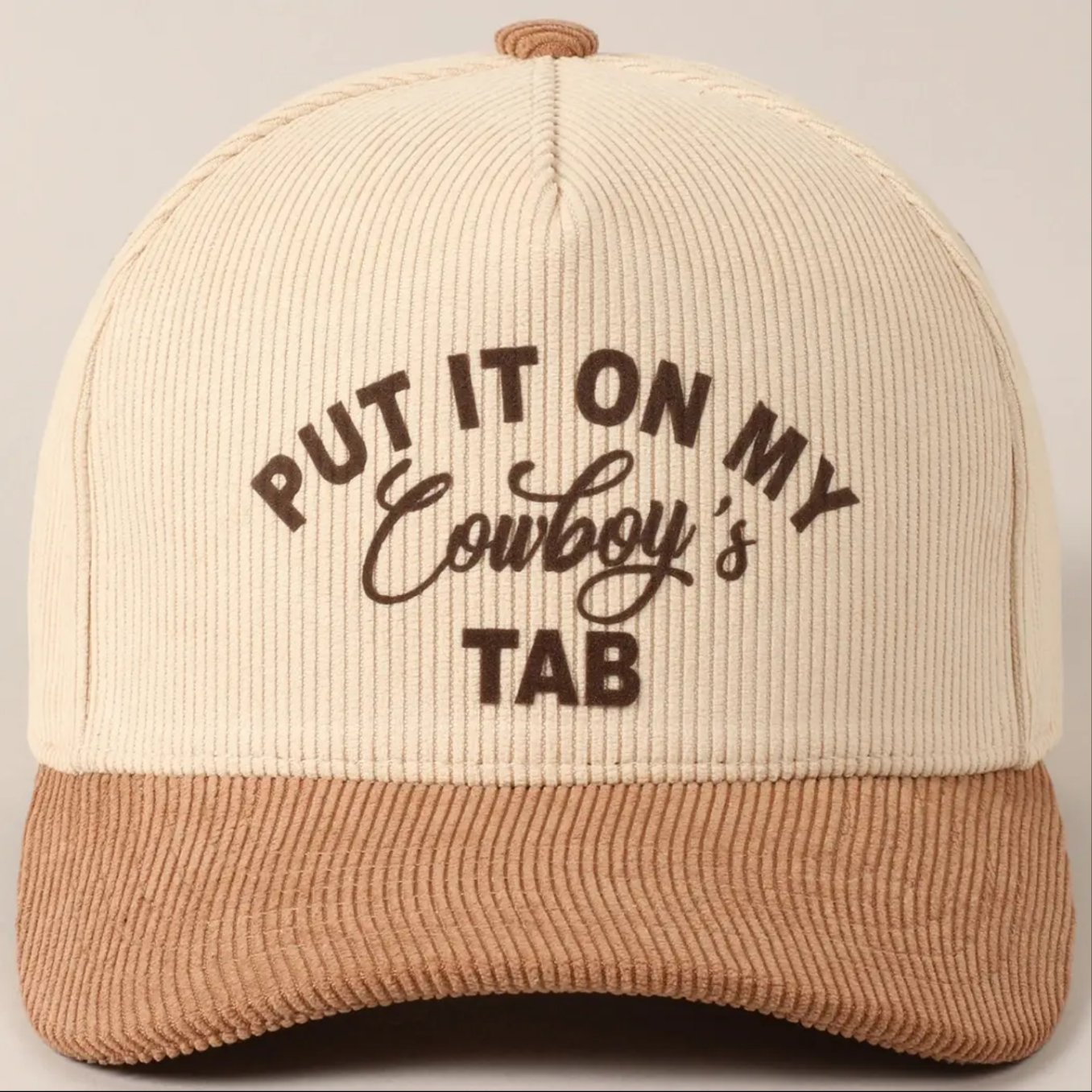 Put It On My Cowboy's Tab Two-Tone Corduroy Cap