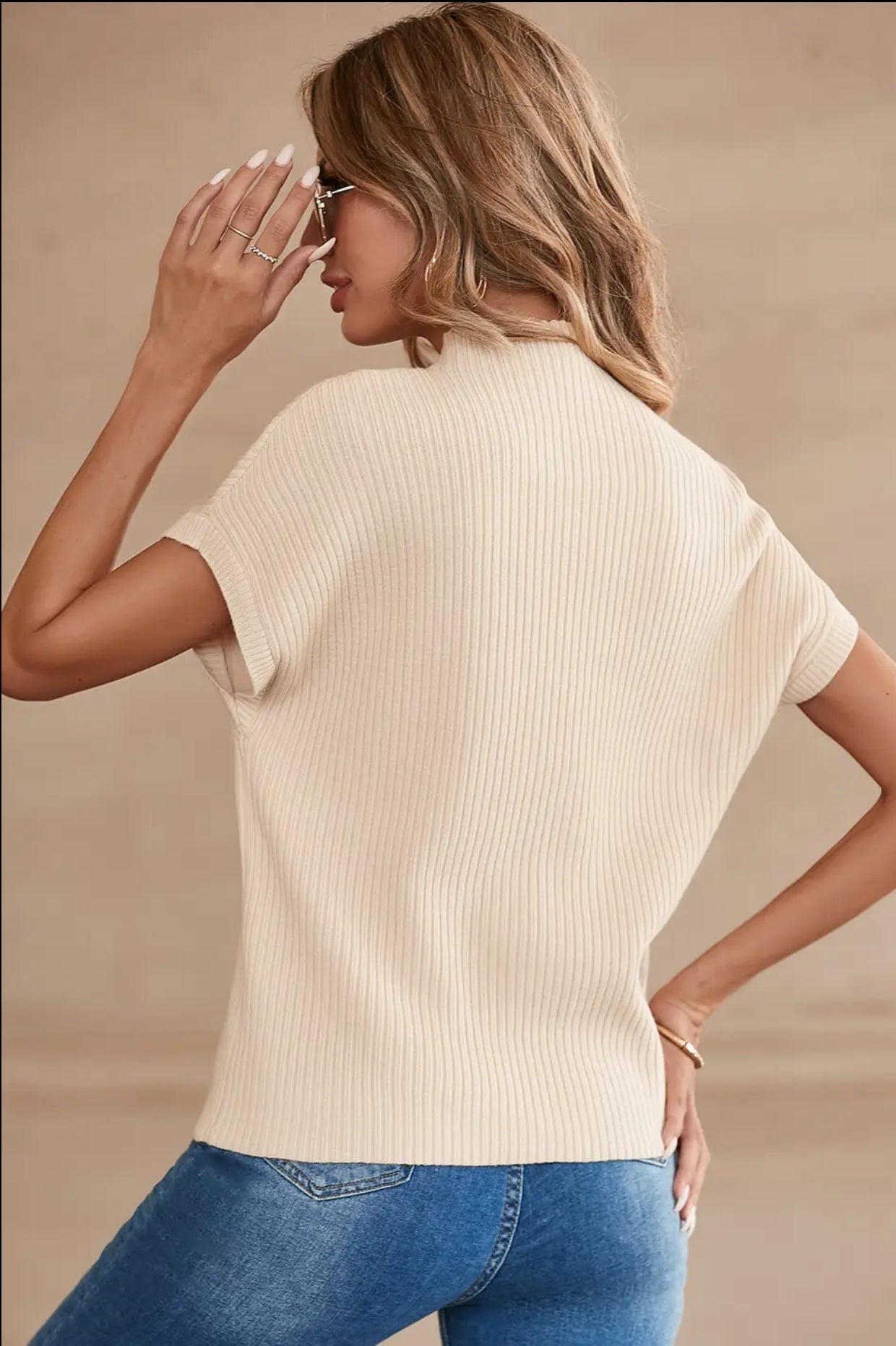 Ribbed Knit Short Sleeve Sweater