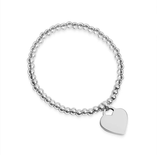 18K Pvd Coated Stainless Steel Heart and Bead Stretch Bracelet