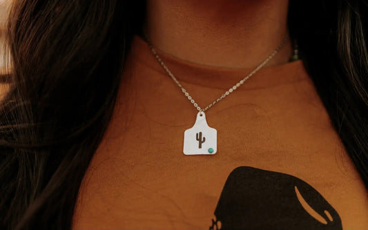 Turquoise Cactus Cattle Tag Necklace