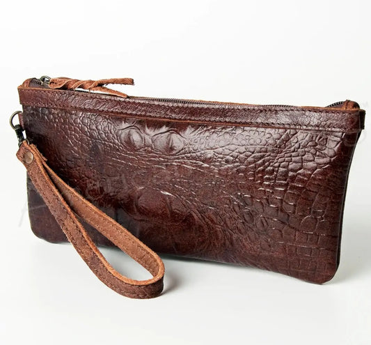 American Darling Crocodile Embossed Leather Clutch