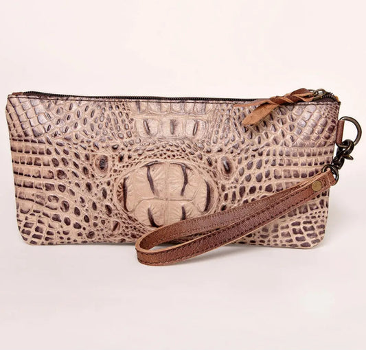 American Darling Crocodile Embossed Leather Clutch