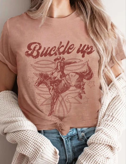 Buckle Up Cowboy Boots Stitch Tee