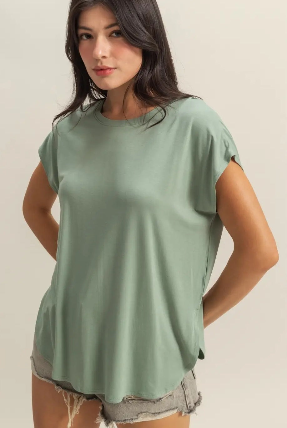 Dolman Sleeve Top with Round Neck