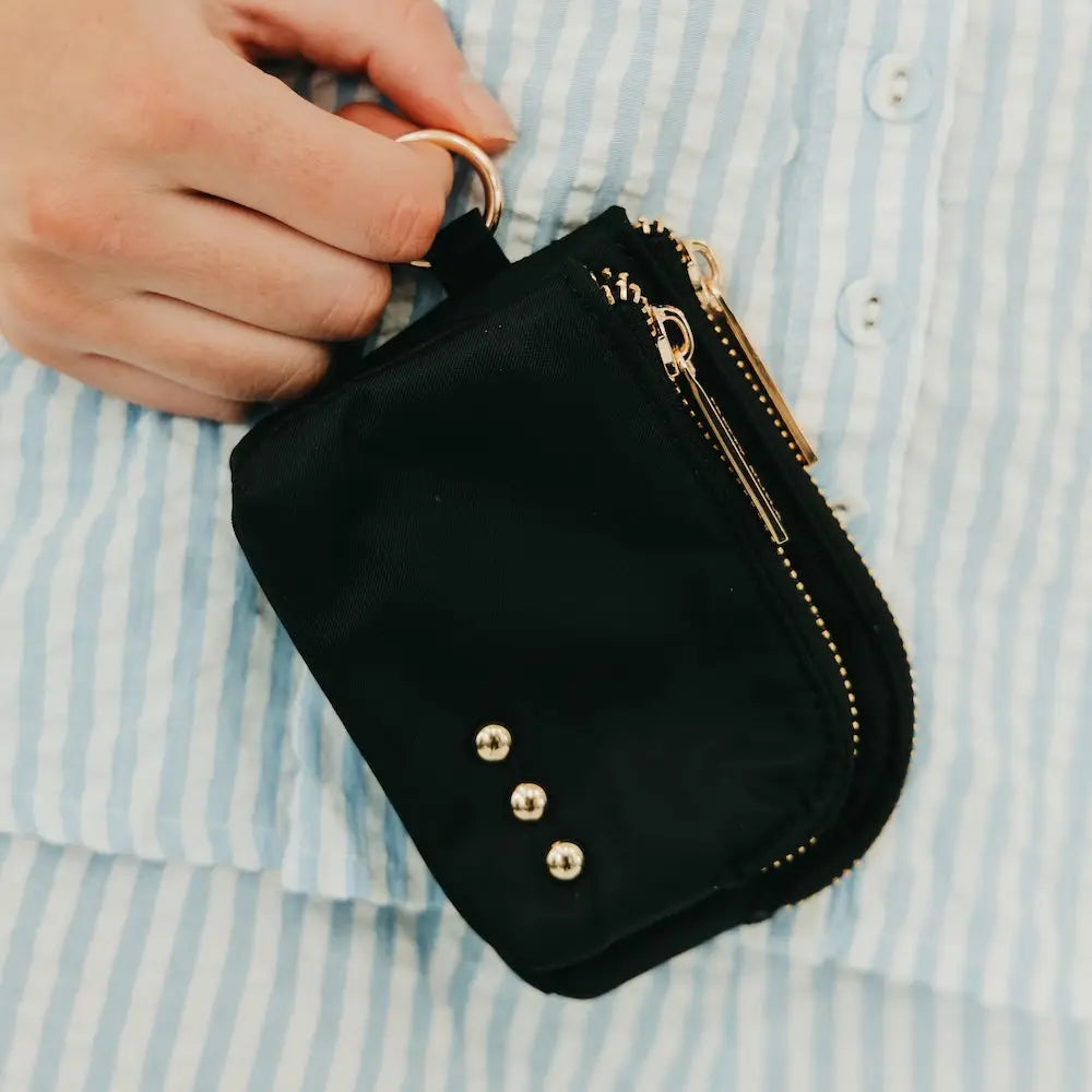 Woven Dual Pouch Double Zip Card Wallet