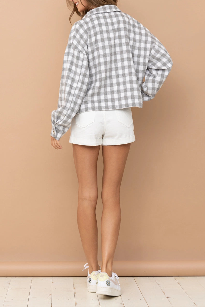 Gingham Crop Front Pocket Shirt Jacket