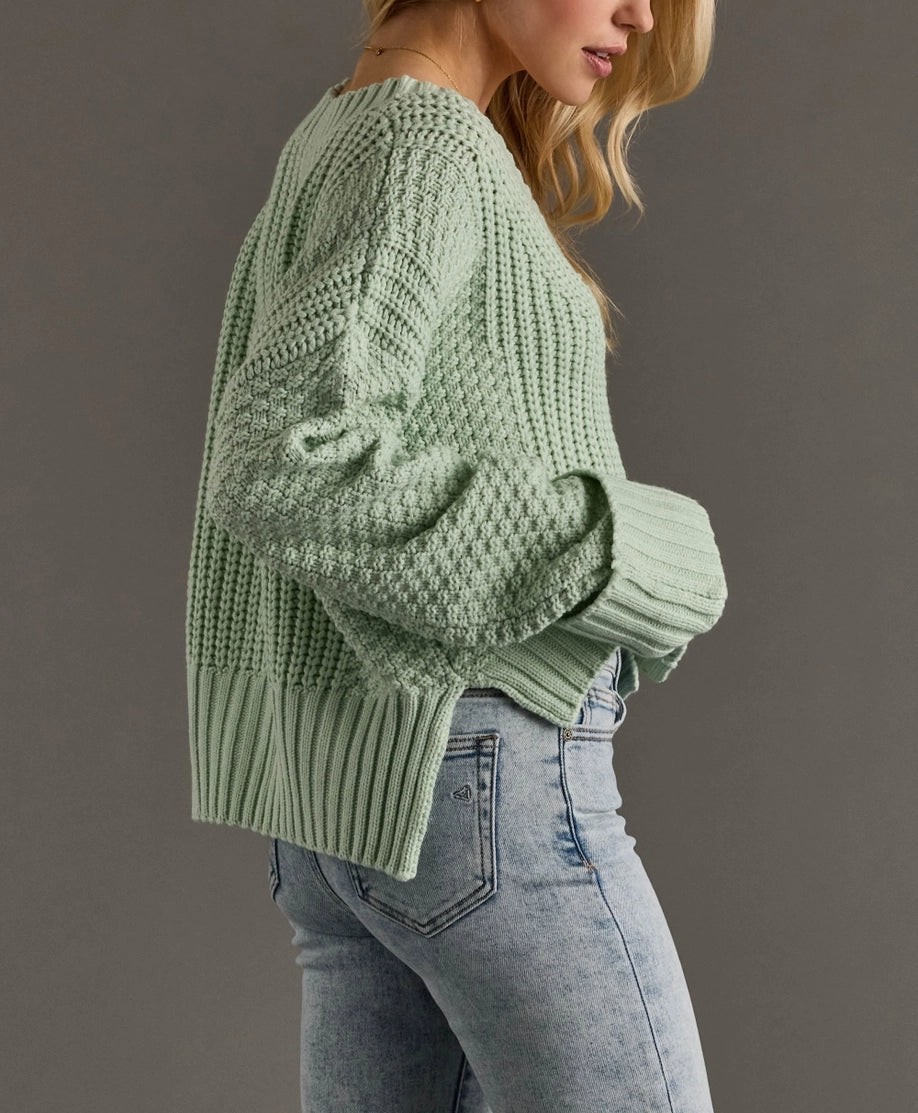 Cropped Mint Knit Button Up Cardigan