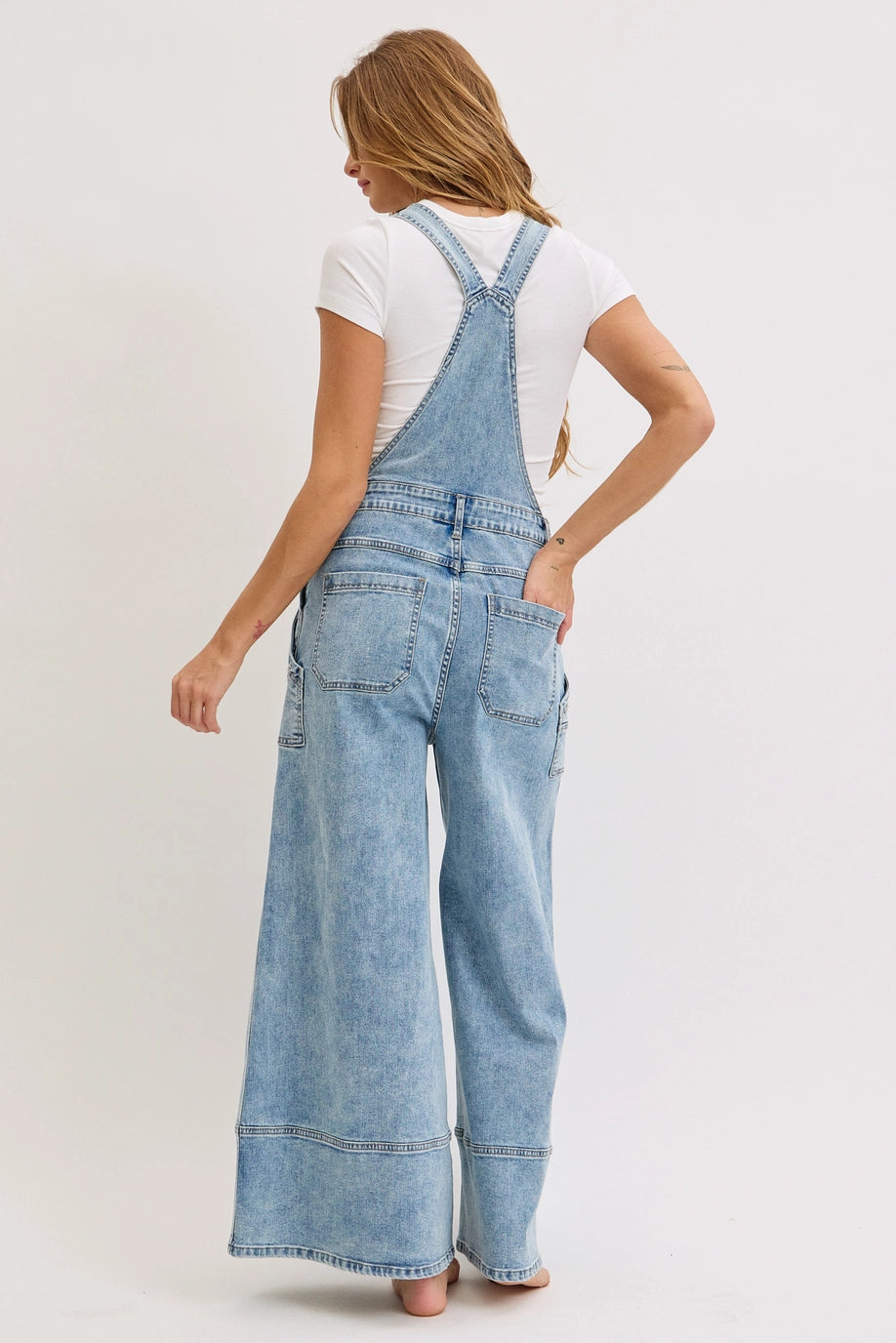 Wide-Leg Denim Overall Jumpsuit