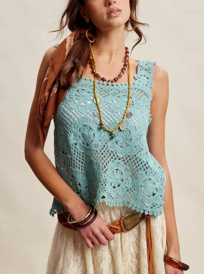 Crochet Lace Square Neck Tank Top