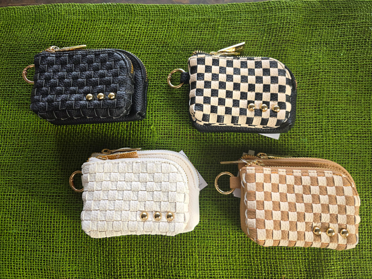 Woven Dual Pouch Double Zip Card Wallet