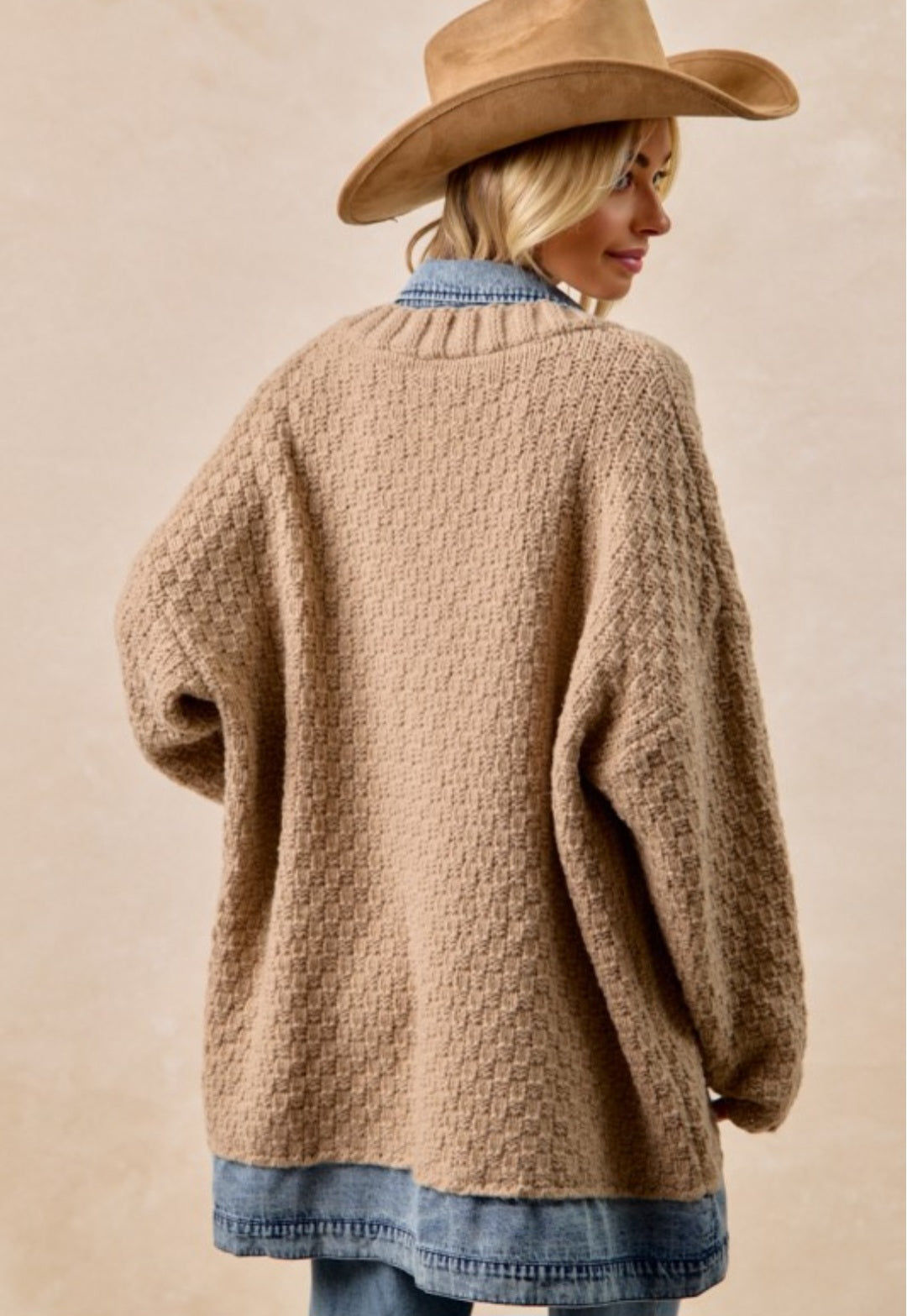 Washed Denim Mix And Match Sweater Cardigan