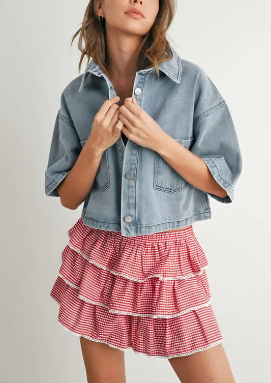 Button Front Cropped Shirt