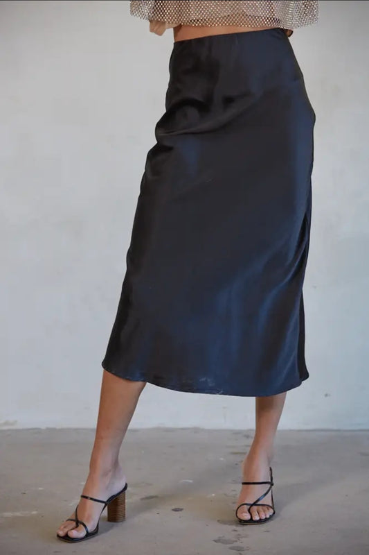 Woven Satin Midi Skirt