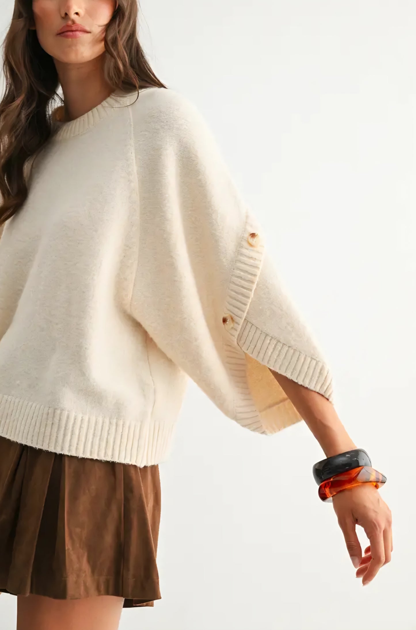 Button Sleeve Knit Pullover