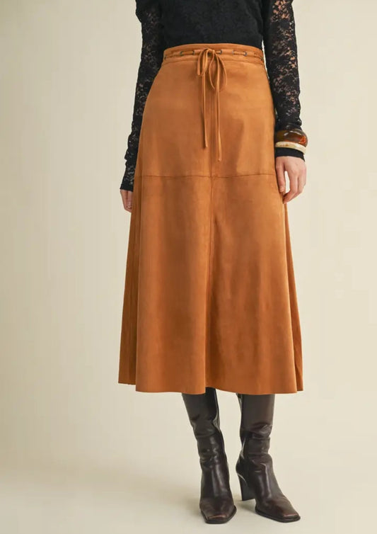 Drawstring Waist Sueded A-Line Skirt