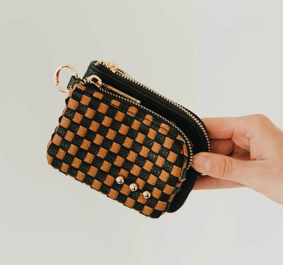 Woven Dual Pouch Double Zip Card Wallet