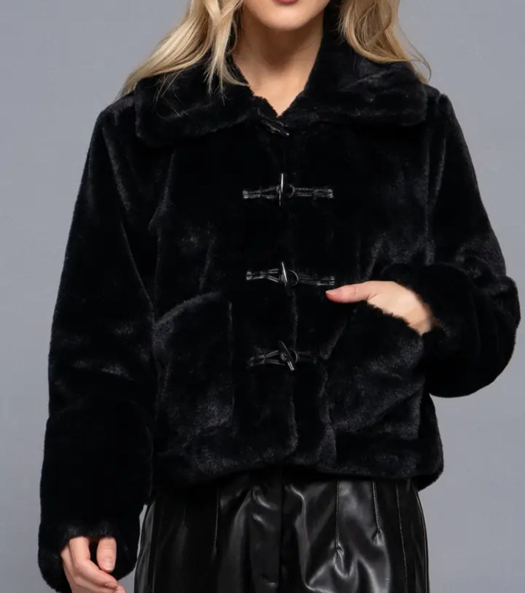 Fur Toggle Button Duffle Jacket