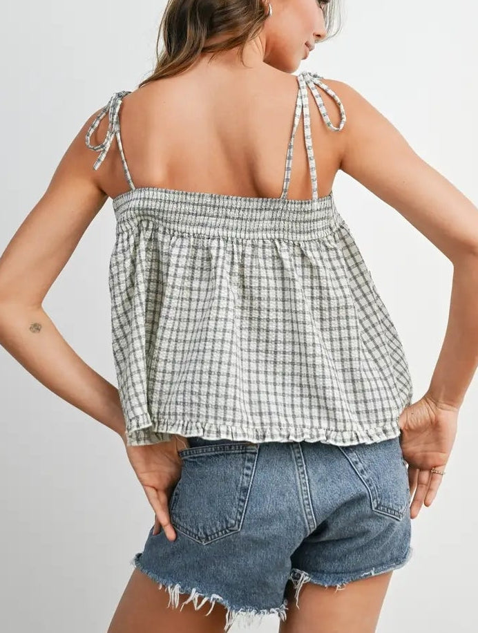 Plaid Tie Shoulder Tank Top