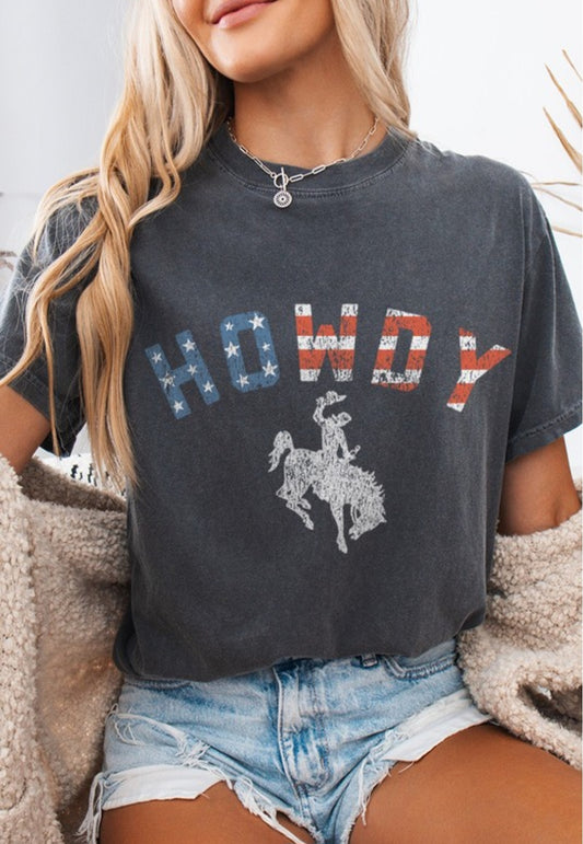 Howdy Cowboy Us Flag Graphic Tee