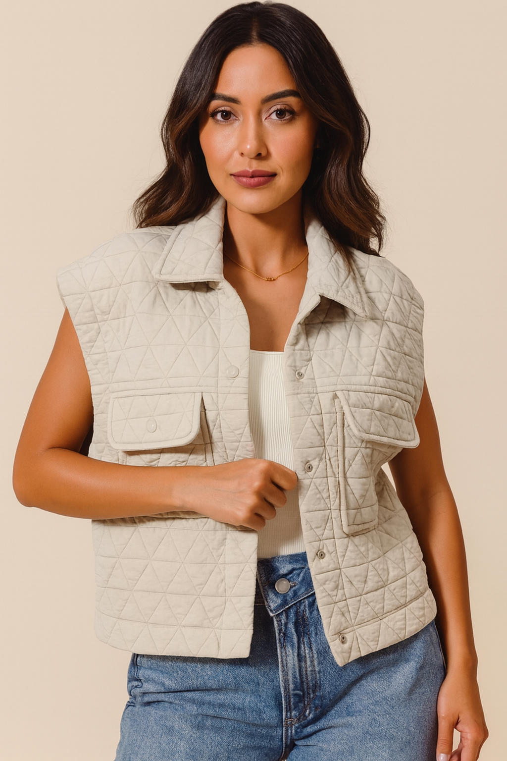 Triangle Quilting Stitch Button Up Knit Vest