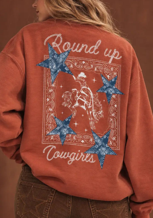 "Round Up Cowgirls" Rust Graphic Sweatshirt
