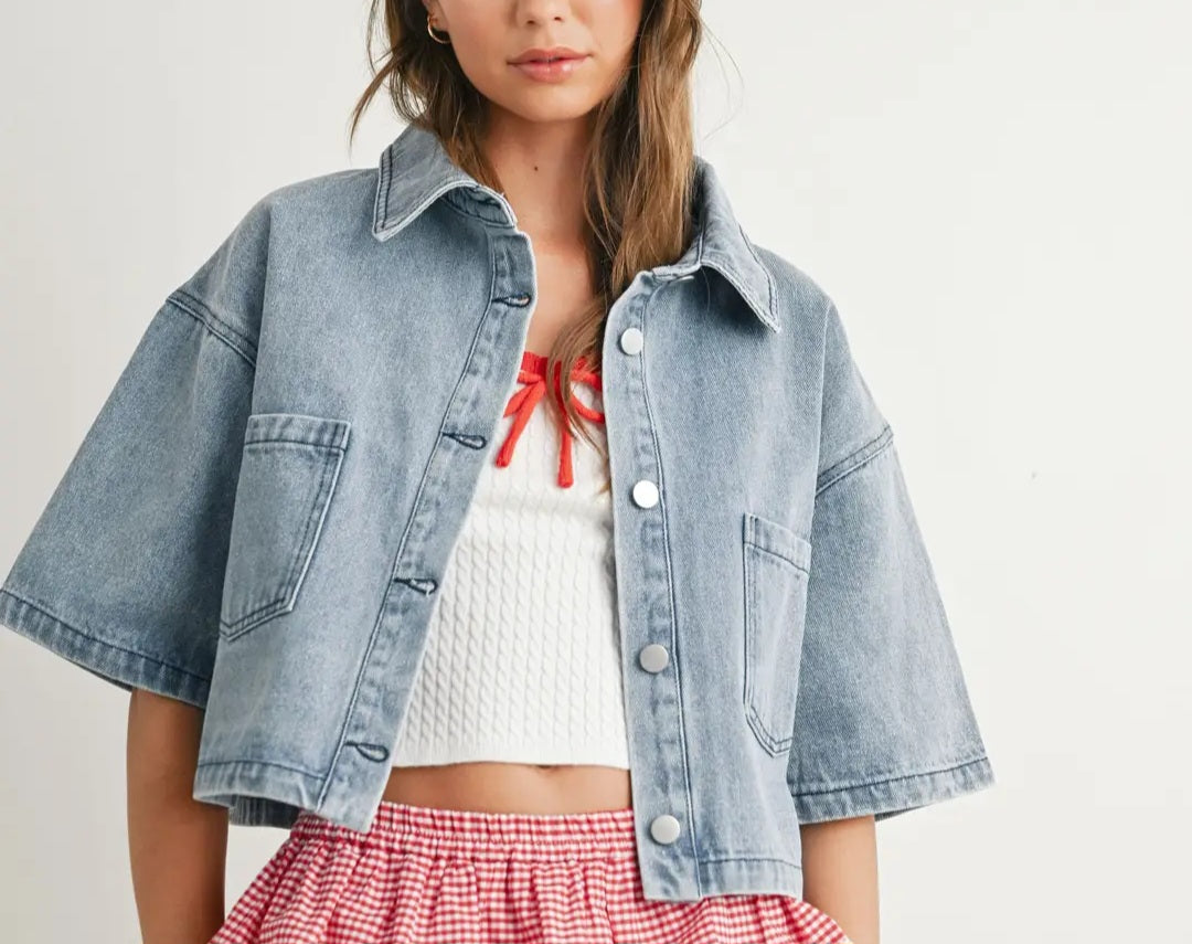 Button Front Cropped Shirt