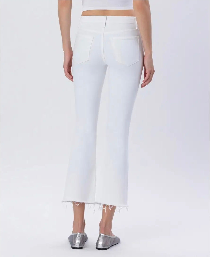 Mid Rise Seamless Waistband Crop Flare Jeans