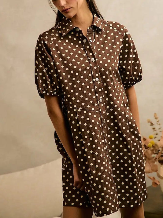 Polka Dot Twill Puff-Sleeve
Mini Dress