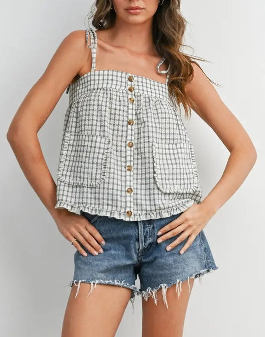 Plaid Tie Shoulder Tank Top