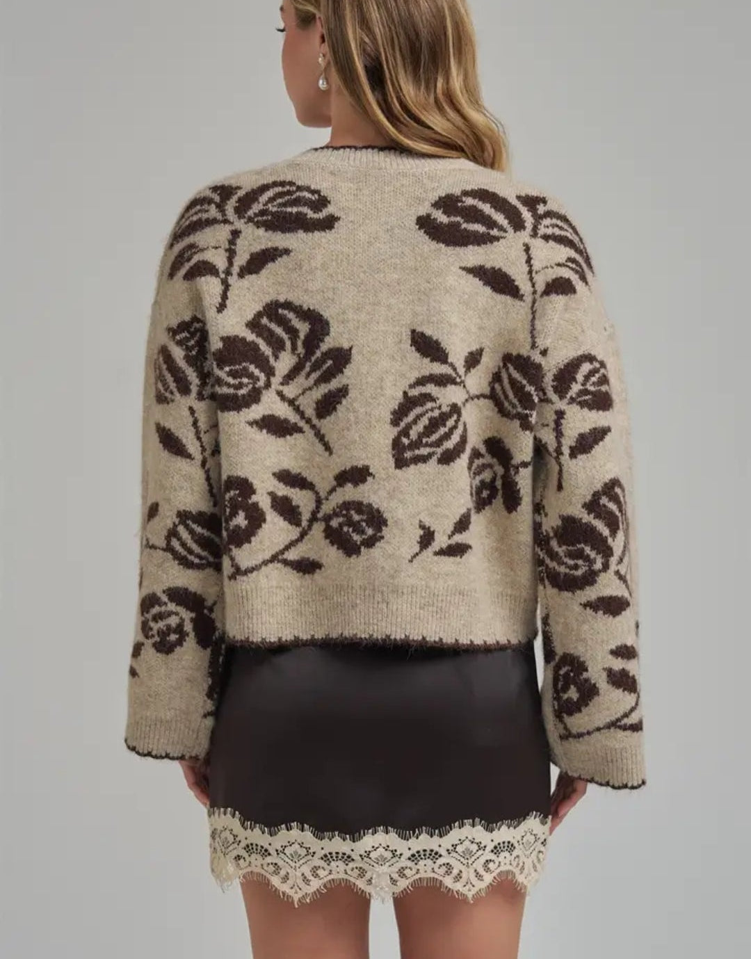 Floral Botanical Pattern Soft Sweater Cardigan
