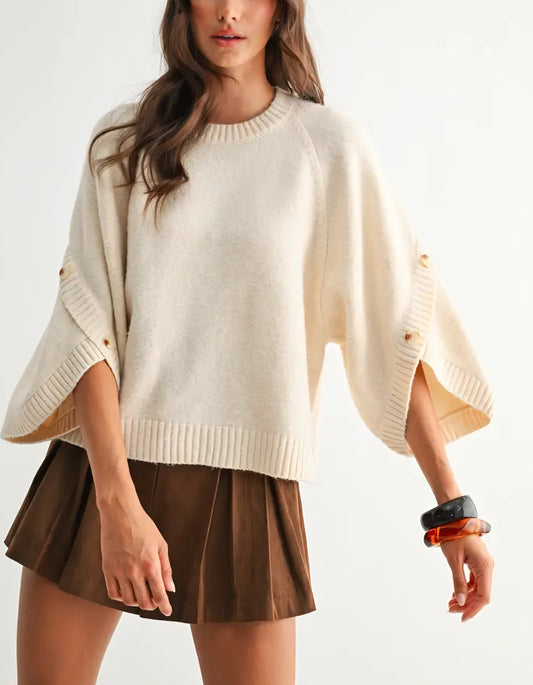 Button Sleeve Knit Pullover