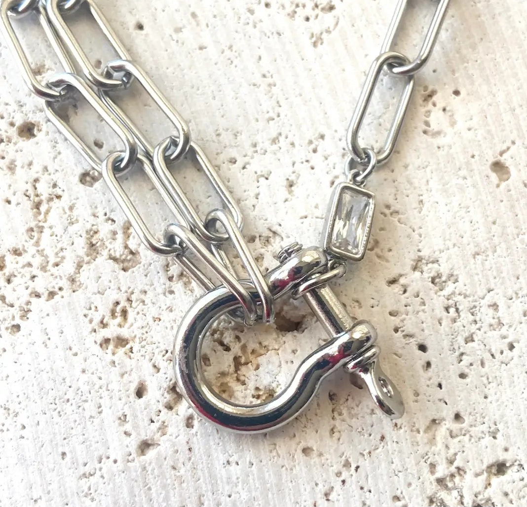 Shackle Necklace Mixed Metal Horseshoe Clasp