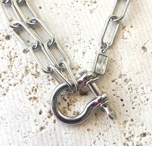 Shackle Necklace Mixed Metal Horseshoe Clasp