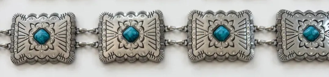 Western Concho Chain Belt - Vintage Silver Style
