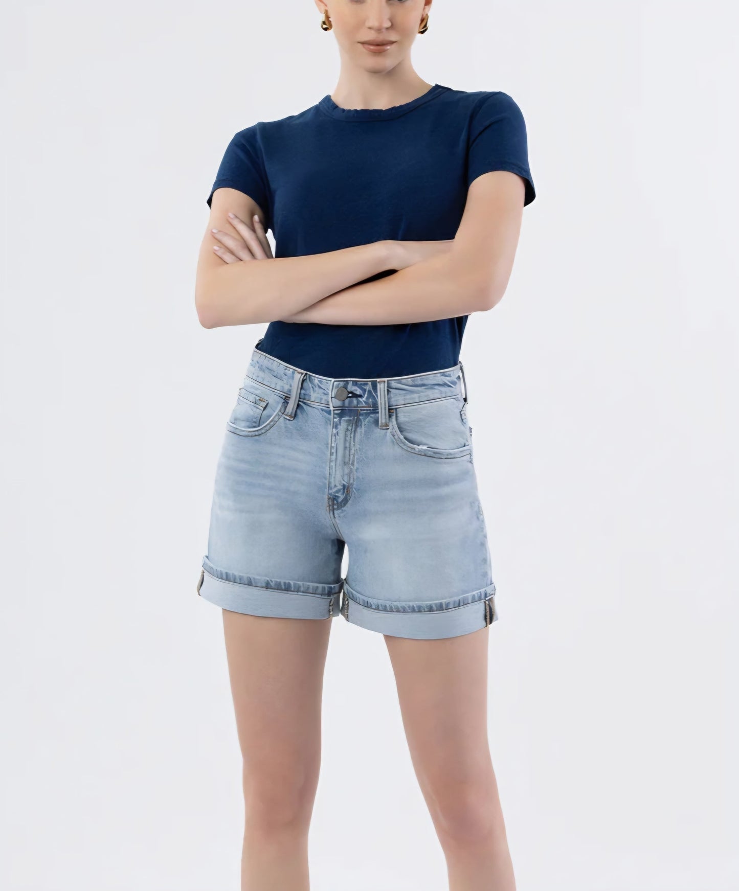 Dulcify Cuffed High Rise Denim Shorts