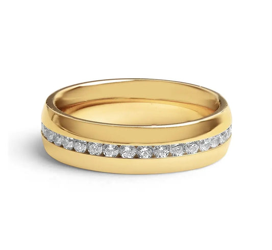 Gold Stainless Steel Cz Center Ring
