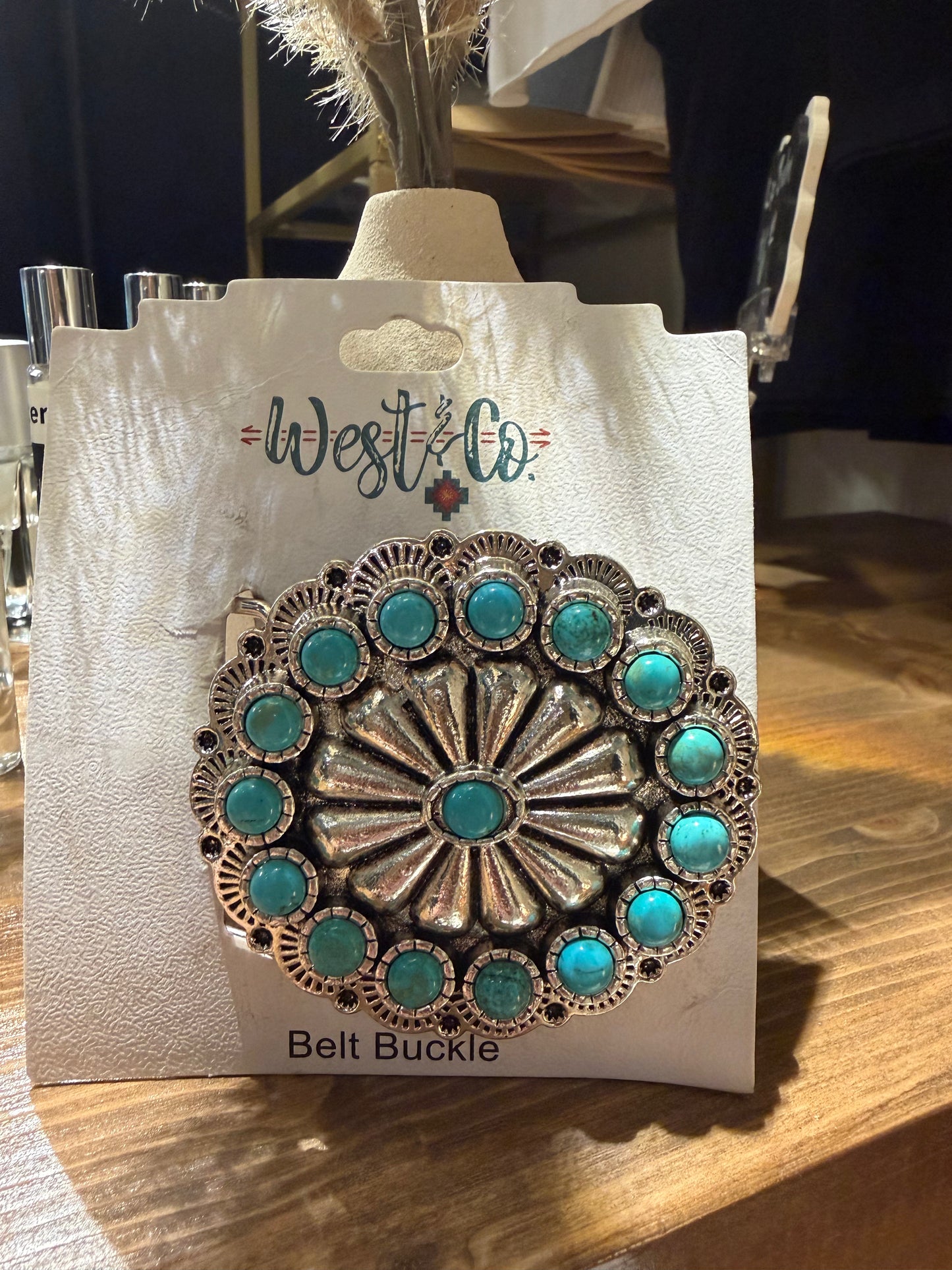Silver with Turquoise Stone Belt Buckle