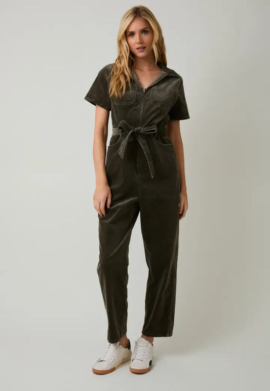 Half Sleeve Zip Up Utility Jumpsuit