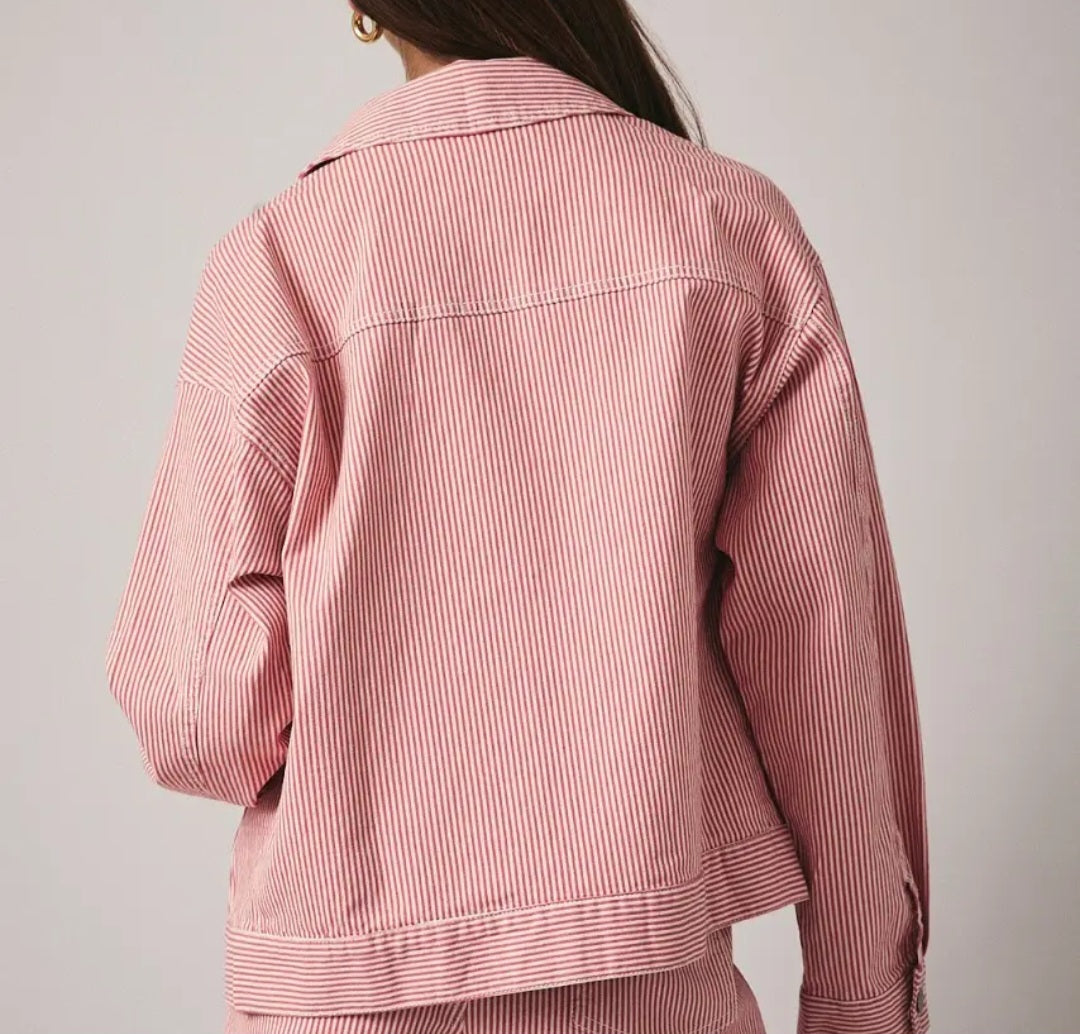Pink Strip Zip up Bomber Jacket