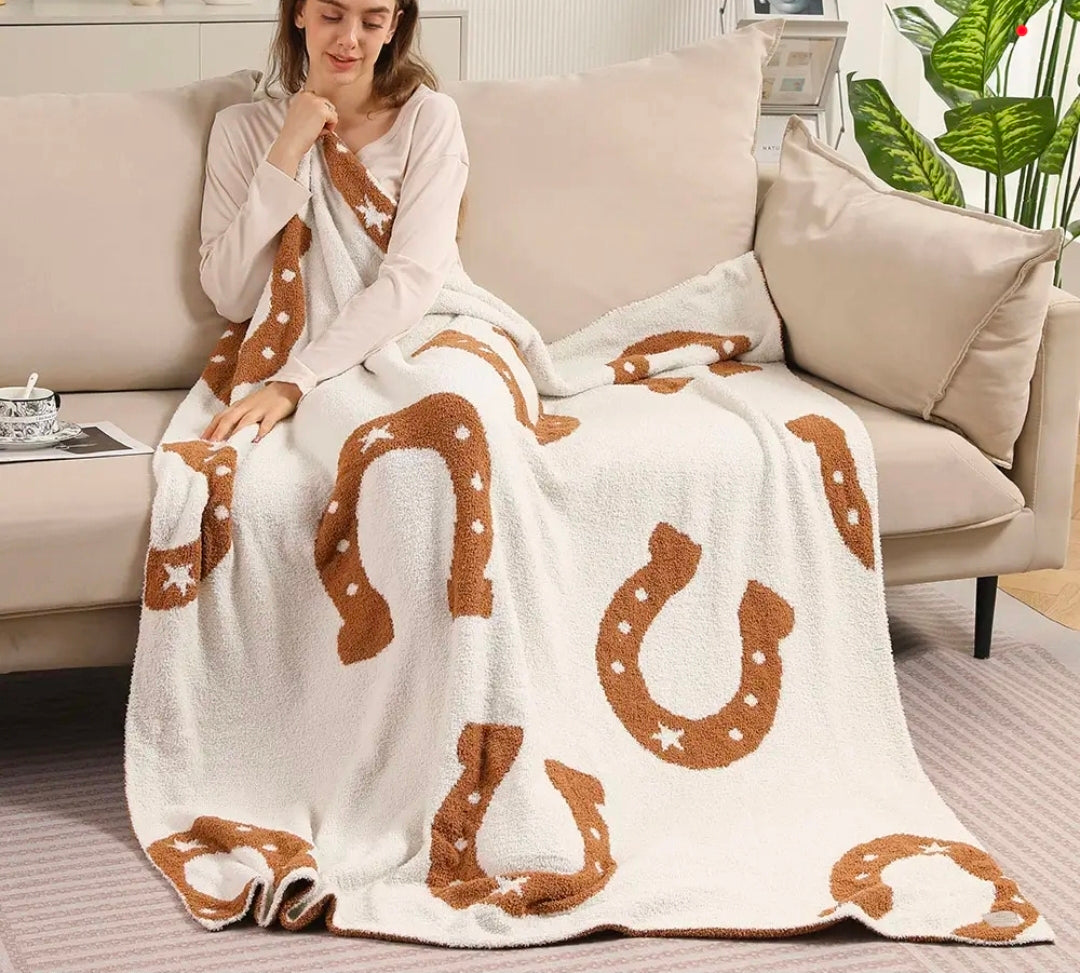 Cozy Reversible Horseshoe Throw Blanket