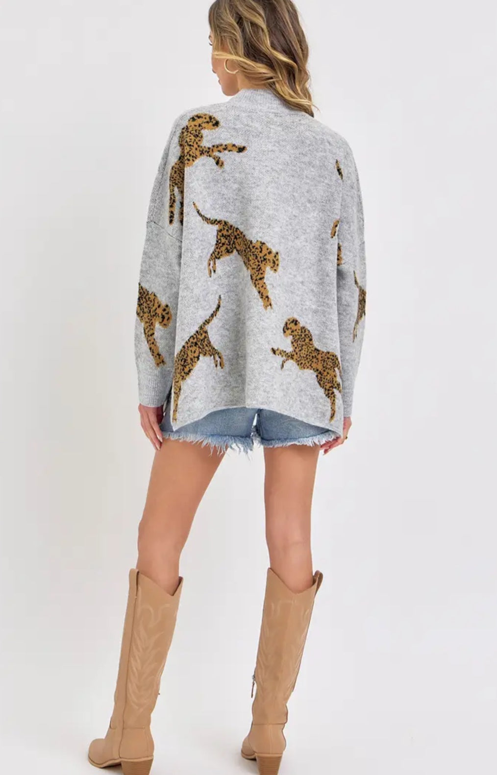 Leopard Patterned Oversize Knit Sweater