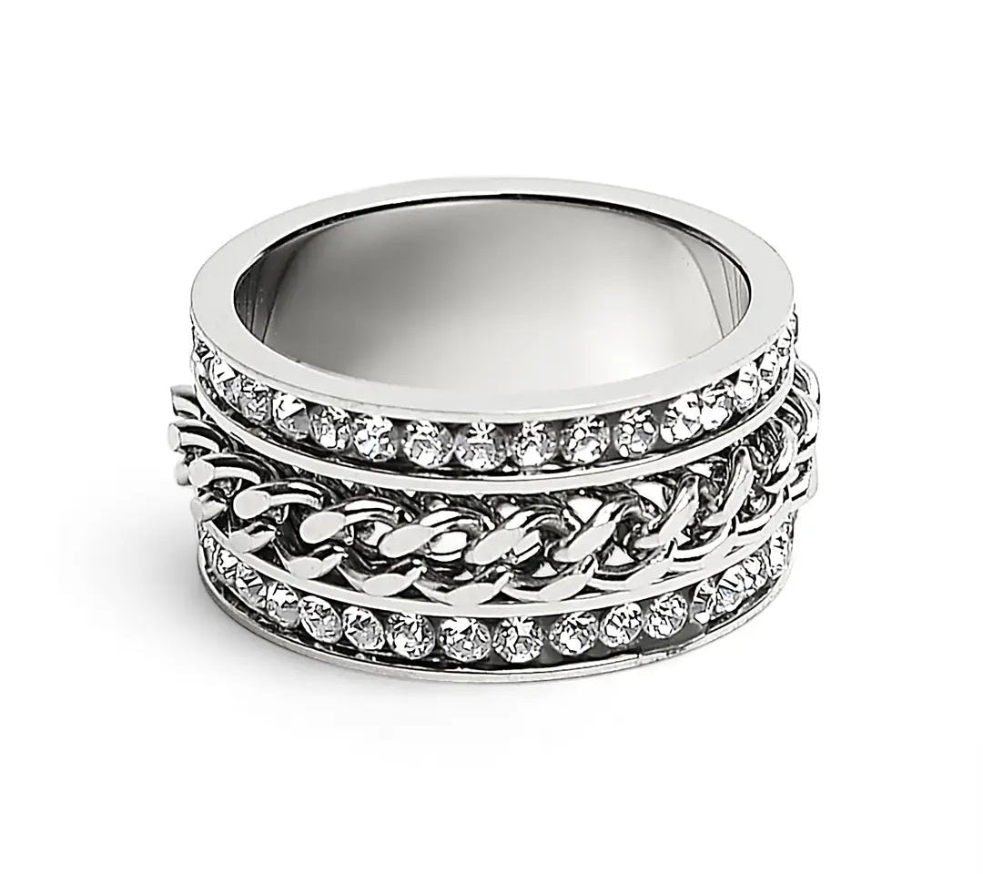 Cz Eternity with Chain Steel Spinner Ring